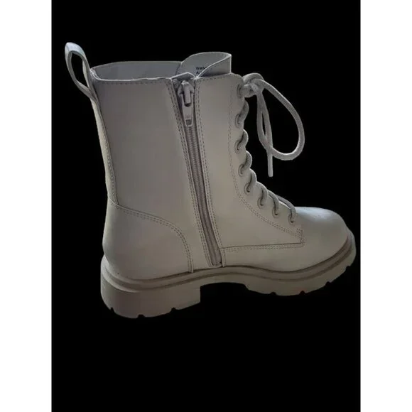 NoBo White High-Top Combat Boots With Side Zipper & Lace-Up Closure For Women - Picture 4 of 5